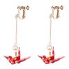Red Thousand Paper Crane Long Thread Dangle Simulated-Pearl Clip On Earrings Non-Pierced Jewelry view 1