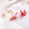 Red Thousand Paper Crane Long Thread Dangle Simulated-Pearl Clip On Earrings Non-Pierced Jewelry view 2