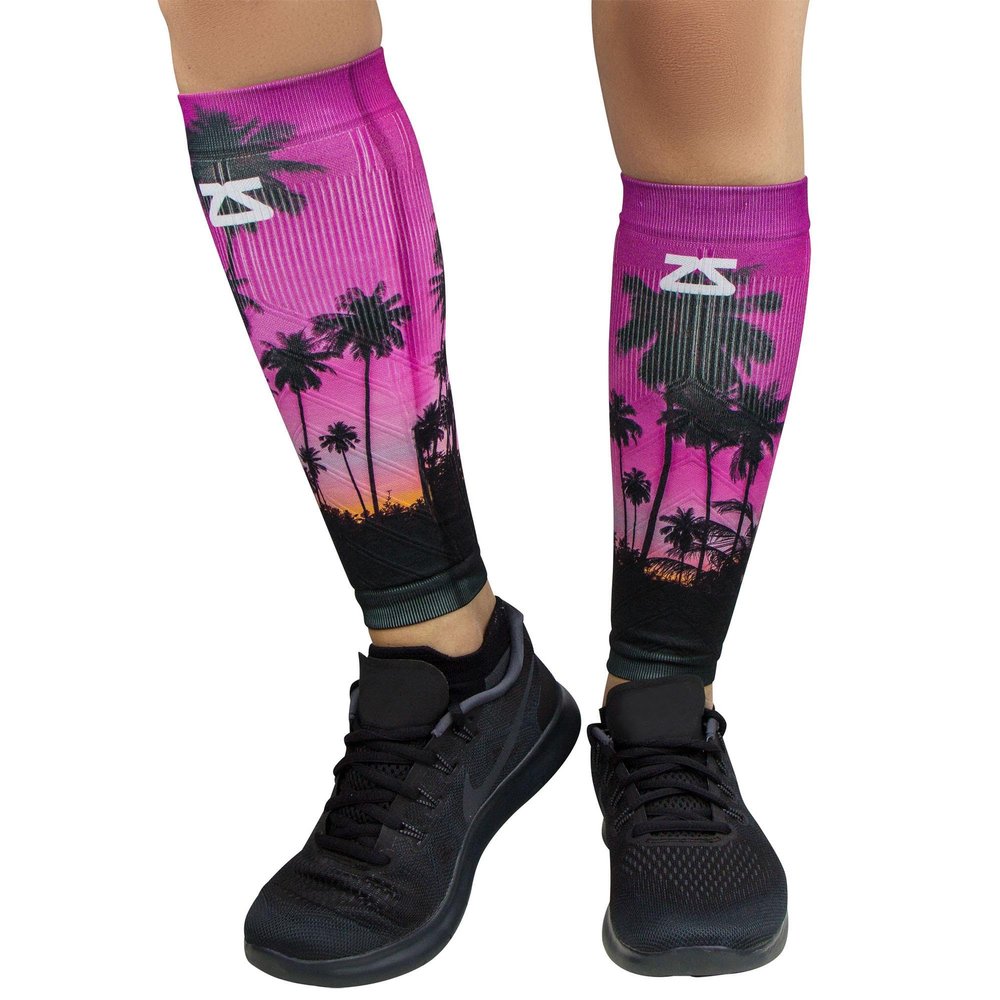 Zensah Running Leg Compression Sleeves - Shin Splint, Calf Compression Sleeve Men and Women (Tropical Palm Trees, Small/Medium)