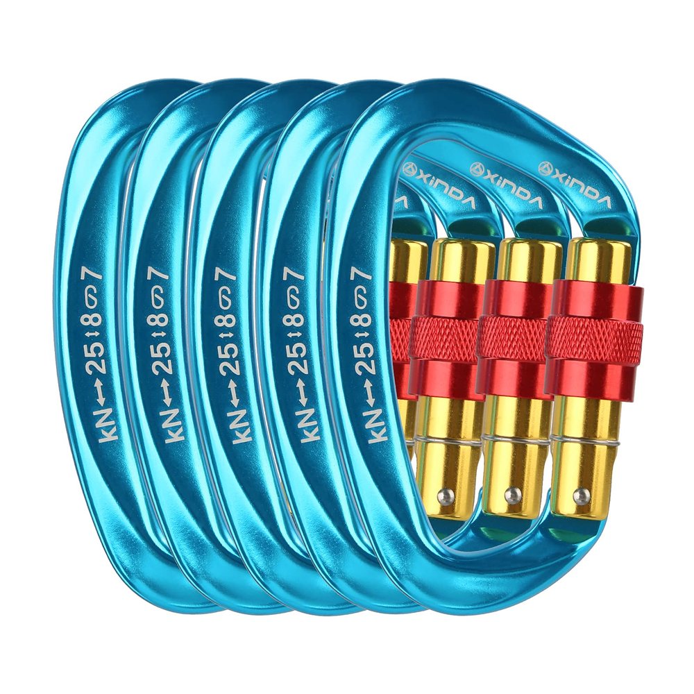 XINDA Screwgate Locking Carabiner Clip - Professional Rock Climbing Carabiner Screw Lock,Heavy Duty Carabiners for Climbing,Mountaineer,Hammock,Camping,Outdoor Equipment (5 pcs Blue)