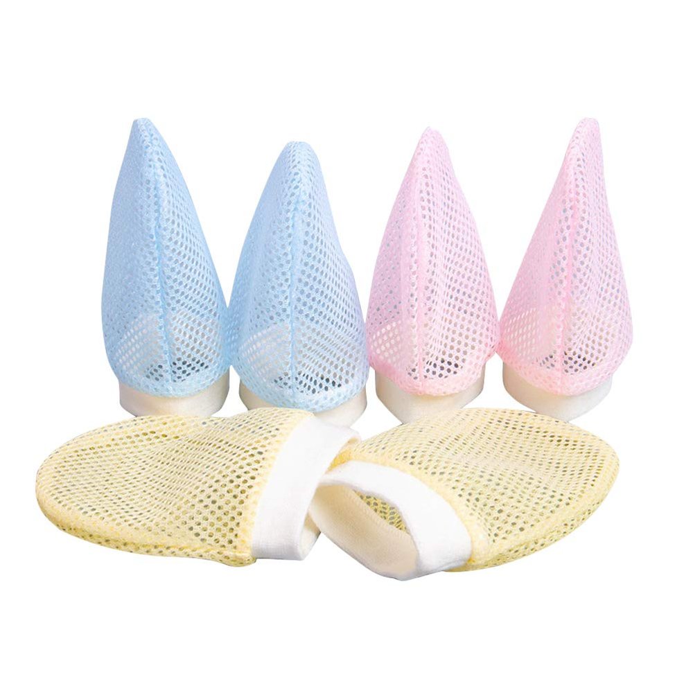 Aijian Pack of 6 Baby Mesh Gloves Cotton No Scratch Mittens for Unisex (3Colors A/0-6Months)