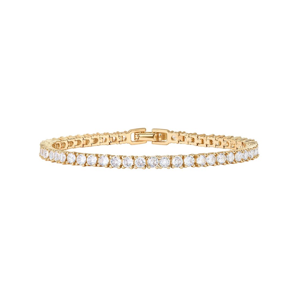 PAVOI 14K Yellow Gold Plated Tennis Bracelets for Women - 3mm Cubic Zirconia Classic Gold Tennis Bracelets for Women and Men - Trendy CZ Jewelry Gifts - Size 7.5 Inches