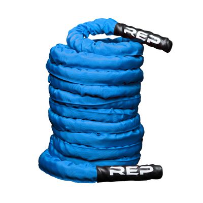 REP Battle Ropes - PolyDacron Battle Rope for Strength and Conditioning Workouts  1.5" and 2" Diameter, 30ft, 40ft, 50ft Lengths with Optional Cover Sleeve (Blue With Sleeve, 2.0 x 50 ft)