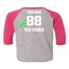 Customized Toddler Baseball Raglan Tee Personalized with Name and Team Number (Vintage Hot Pink, 3T) view 2
