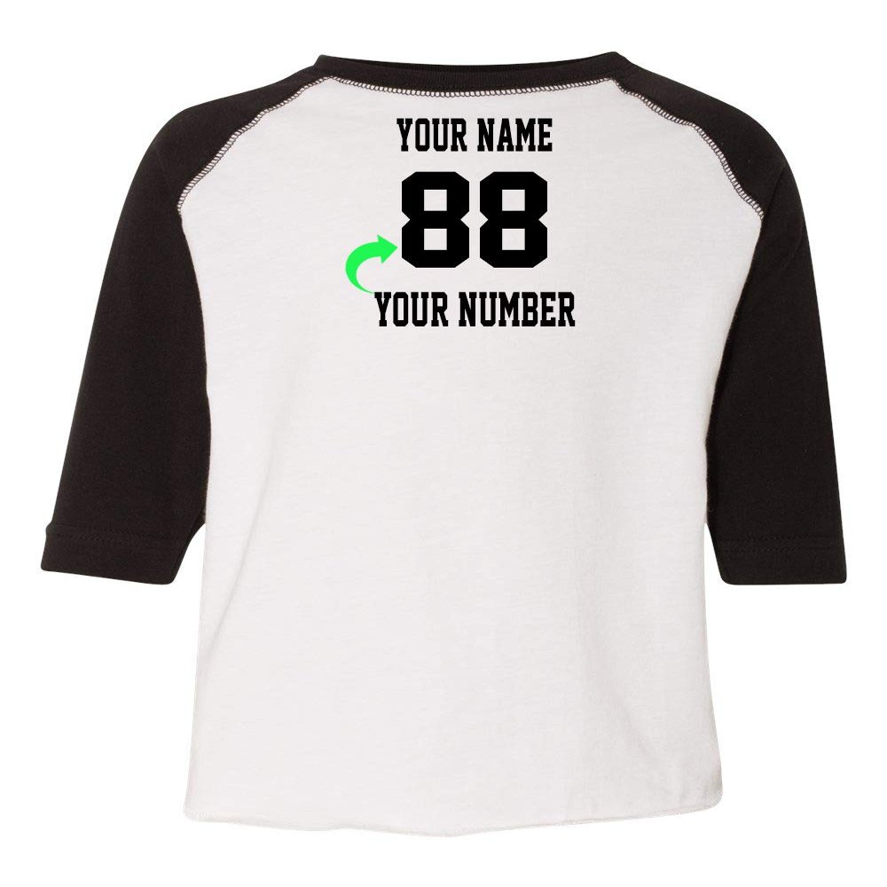 Customized Toddler Baseball Raglan Tee Personalized with Name and Team Number (Black, 2T)