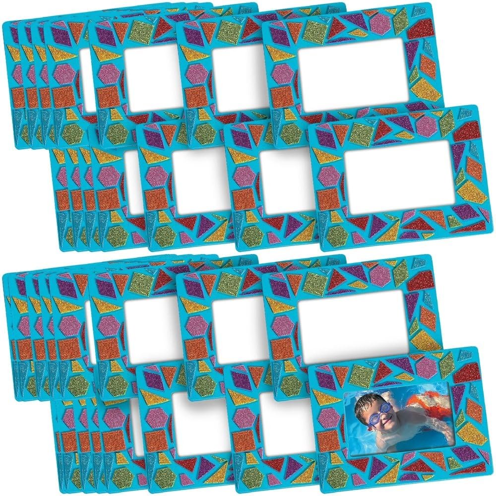 Fun Express Mosaic Picture Frame Magnets Craft Ki 6.5" x 5" - Fun Foam Frames for Kids' Crafts & Home Activities! Perfect for Creative Projects Makes 24