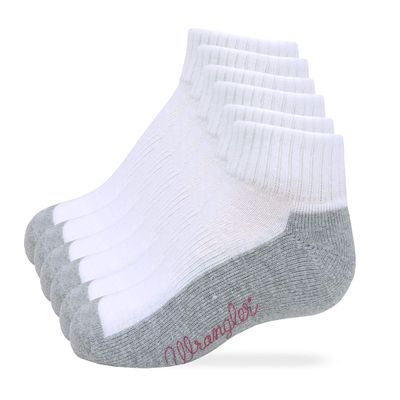 Wrangler Youth Boys Girls Cotton Quarter Length Socks 3 Pair Pack (White, Youth Shoe Size 12-3.5 - Sock Size Small)