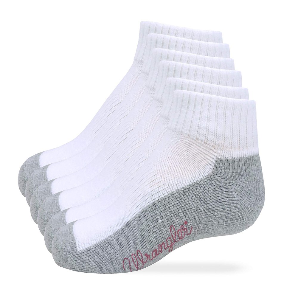 Wrangler Youth Boys Girls Cotton Quarter Length Socks 3 Pair Pack (White, Youth Shoe Size 12-3.5 - Sock Size Small)
