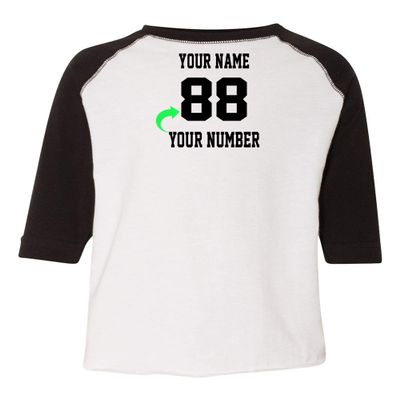 Customized Toddler Baseball Raglan Tee Personalized with Name and Team Number (Black, 3T)