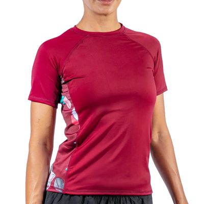 Kanu Surf Women's Breeze UPF 50+ Short Sleeved Active Rashguard & Workout Top, Darren Maroon, Large