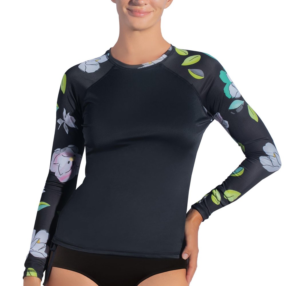 Kanu Surf Women's Keri Long-Sleeve UPF 50+ Rashguard, Darren Black, X-Small