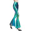 FYMNSI Womens Wetlook Mermaid Wide Leg Flared Bootcut Palazzo Hippie Pants Metallic Bell Bottom Retro 70s Trousers Laser Blue L view 1