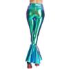 FYMNSI Womens Wetlook Mermaid Wide Leg Flared Bootcut Palazzo Hippie Pants Metallic Bell Bottom Retro 70s Trousers Laser Blue L view 3