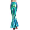 FYMNSI Womens Wetlook Mermaid Wide Leg Flared Bootcut Palazzo Hippie Pants Metallic Bell Bottom Retro 70s Trousers Laser Blue L view 4