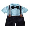Abolai Baby Boy Summer Cotton Gentleman Long Sleeve Bowtie Romper Suspenders Shorts Outfit Set (6-12month, Style2 Blue) view 1