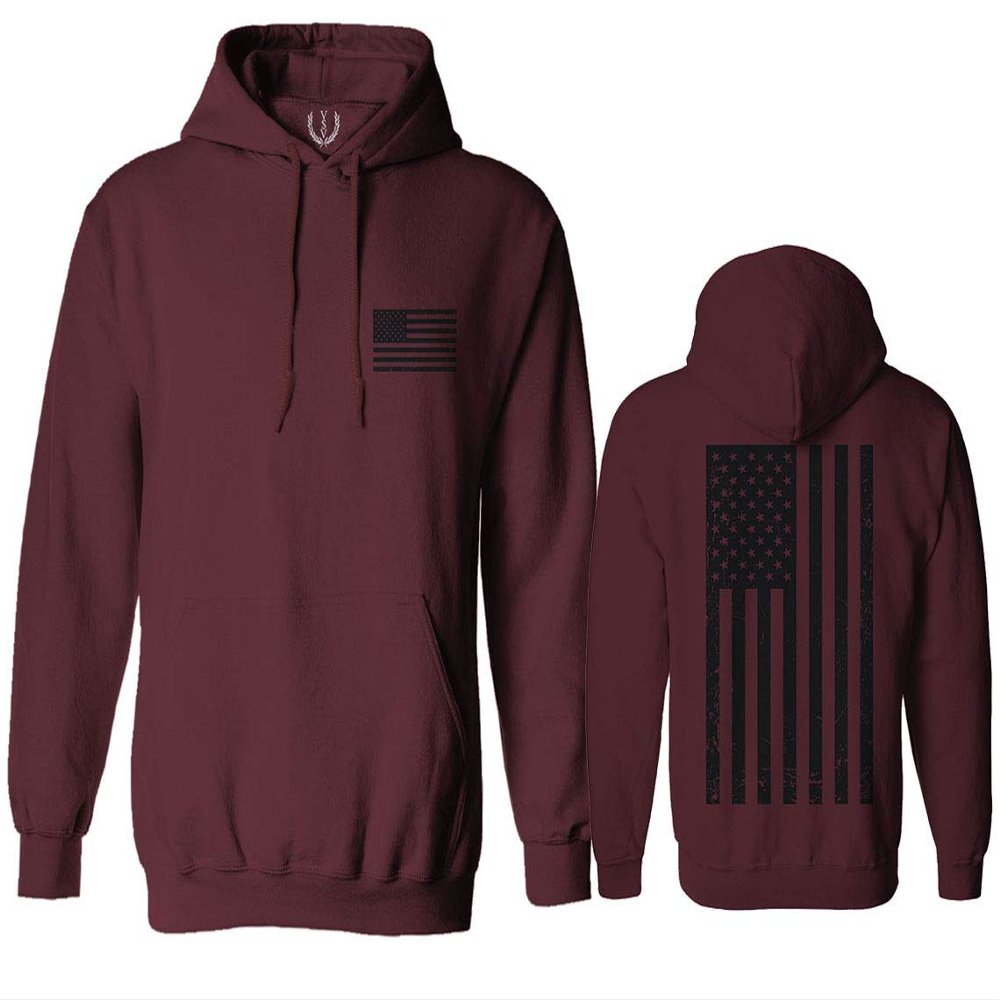 0021. Vintage American Flag United States of America Military us USA Patriotic Style Sweatshirt Pullover Hoodie (Maroon, Small)
