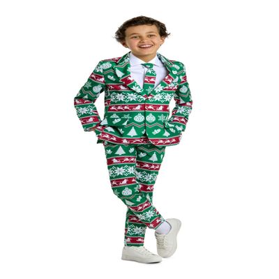 Suitmeister Boys Christmas Suit - X-Mas Festive Nordic Slim Fit - Green - White