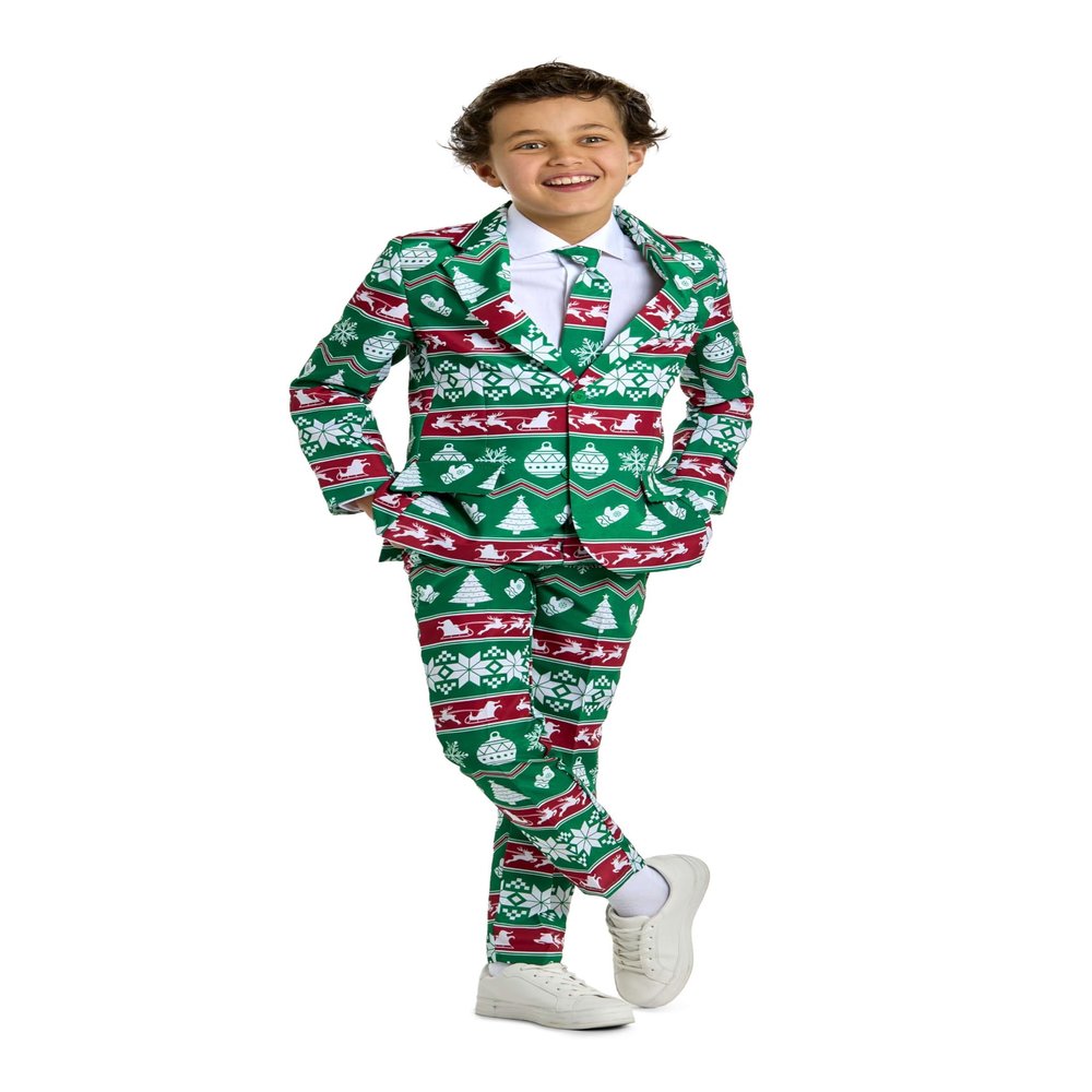 Suitmeister Boys Christmas Suit - X-Mas Festive Nordic Slim Fit - Green - White