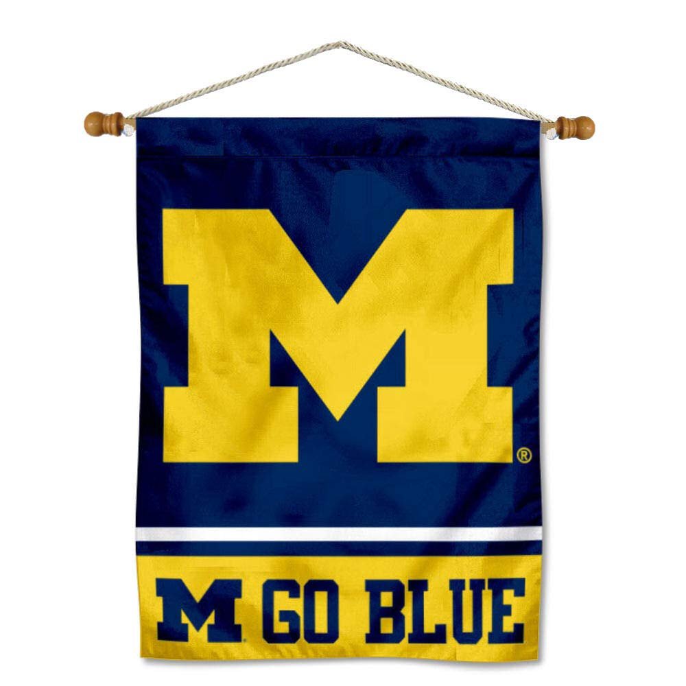Michigan Team University Wolverines Go Blue Banner with Hanging Pole