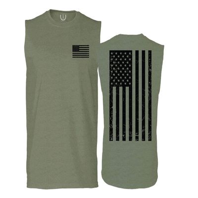 0021. Vintage American Flag United States of America Military us USA Patriotic Style Men's Muscle Tank Sleeveles t Shirt (Olive Large)