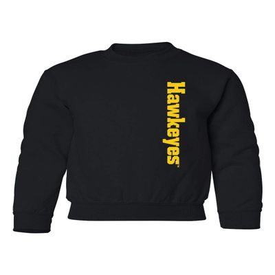 CornBorn Iowa Hawkeyes Youth Crewneck Sweatshirt Vertical Offset Hawkeyes - Black - Large