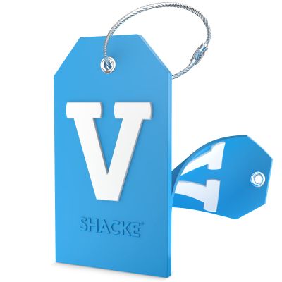 Shacke Initial Luggage Tag with Full Privacy Cover and Stainless Steel Loop - Aqua Teal (Letter V)