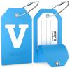 Shacke Initial Luggage Tag with Full Privacy Cover and Stainless Steel Loop - Aqua Teal (Letter V) view 2