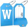 Shacke Initial Luggage Tag with Full Privacy Cover and Stainless Steel Loop - Aqua Teal (Letter W) view 2