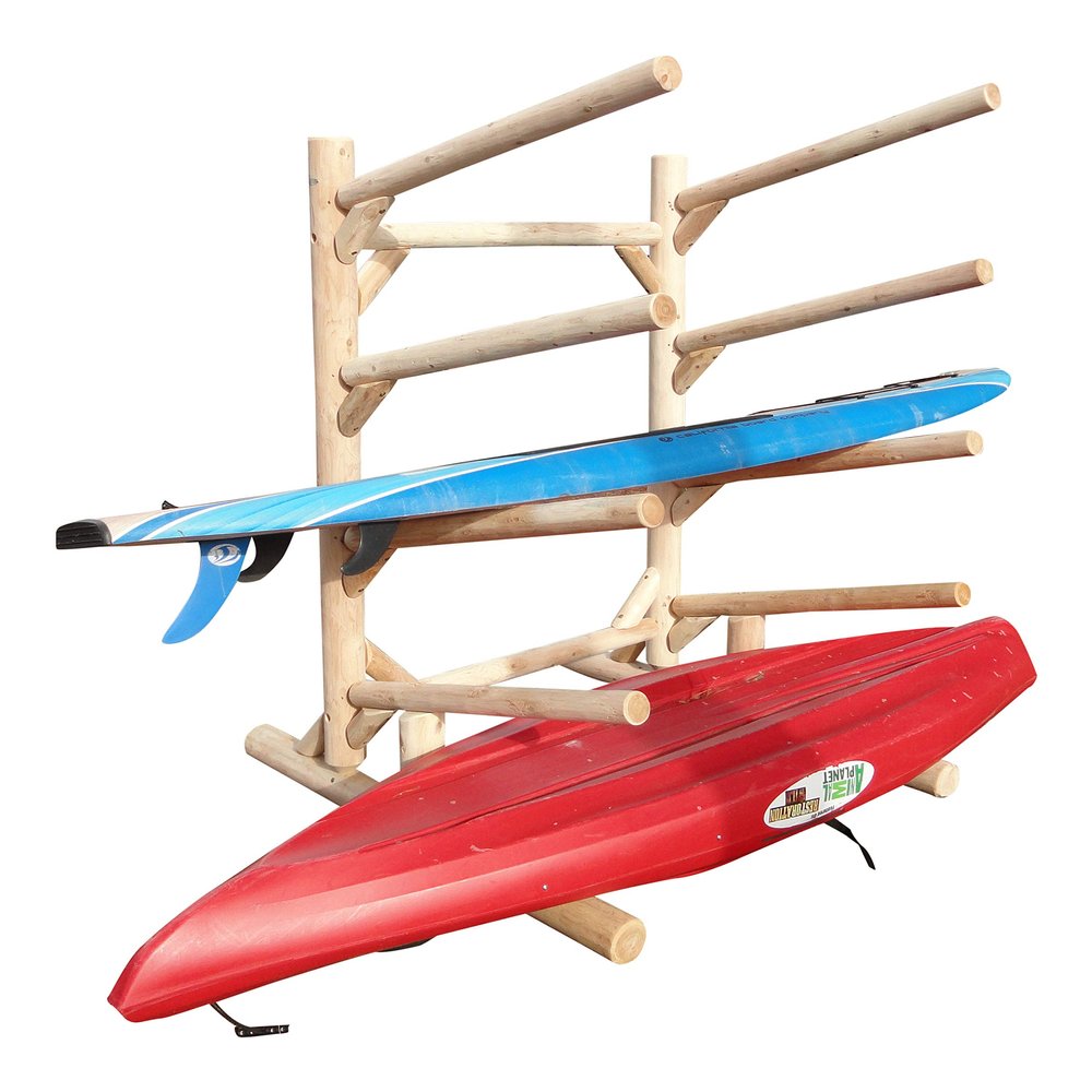 5 -Place One-Sided Kayak & SUP Log Racks, Paddle Boat Storage Rack, Kayak Rack, Surfboard Stand, SUP Storage Racks, Paddle Board Storages, Paddles for Kayaks - Unfinished