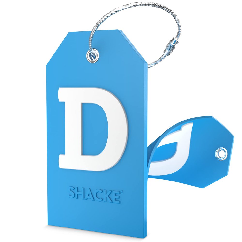 Shacke Initial Luggage Tag with Full Privacy Cover and Stainless Steel Loop - Aqua Teal (Letter D)