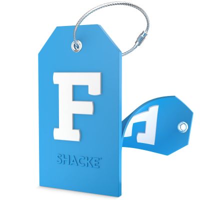 Shacke Initial Luggage Tag with Full Privacy Cover and Stainless Steel Loop - Aqua Teal (Letter F)