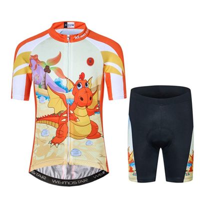 Children Bike Clothing Riding Summer Cycling Jersey Shorts Padded Bicycle Sportswear Dinosaur Orange XXXL
