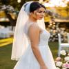 Aukmla Beaded Edge Wedding Veil Fingertip Length Crystal and Pearl Edge Veil Bridal Veil with Comb