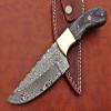 9.5" Long Full Tang Blade Skinning Knife, Rain Drop Pattern Straight Back Hand Forged Damascus Steel, Walnut Wood Scale with Brass Bolster, Cow Leather Sheath (Black) view 2