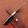 9.5" Long Full Tang Blade Skinning Knife, Rain Drop Pattern Straight Back Hand Forged Damascus Steel, Walnut Wood Scale with Brass Bolster, Cow Leather Sheath (Black) view 4
