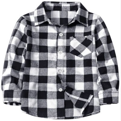 Boys' Plaid Shirt, Button Down Long Sleeve Flannel Plaid Shirt for Toddlers Little & Big Boys Girls, Flannel# Black + White, 4-5 Years = Tag 120