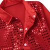 YONGHS Kids Boys Sparkly Sequins Hip Hop Performance Shirts Glittery Sequined Long Sleeve Spread Collar Dancewear Red 7-8 view 2