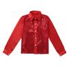 YONGHS Kids Boys Sparkly Sequins Hip Hop Performance Shirts Glittery Sequined Long Sleeve Spread Collar Dancewear Red 7-8 view 4