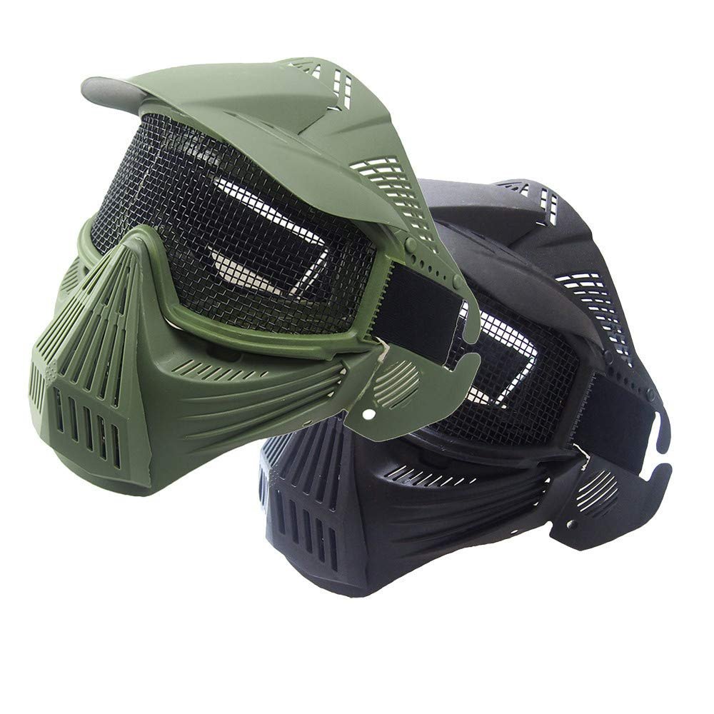 Homebeast Airsoft Full Face Mesh Mask Adjustable Military Tactical Low-Carbon Steel Hunting Shooting Protective Mask (Green)