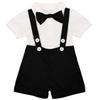 Baby Boys Formal Suit Gentleman Bowtie + Summer Short Sleeve Romper + Suspenders Shorts Button Bib Pants Wedding Tuxedo Outfits 1st/2nd Birthday Cake Smash Christening Clothes 3pcs Set Black 0-6M view 1