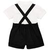 Baby Boys Formal Suit Gentleman Bowtie + Summer Short Sleeve Romper + Suspenders Shorts Button Bib Pants Wedding Tuxedo Outfits 1st/2nd Birthday Cake Smash Christening Clothes 3pcs Set Black 0-6M view 2