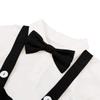 Baby Boys Formal Suit Gentleman Bowtie + Summer Short Sleeve Romper + Suspenders Shorts Button Bib Pants Wedding Tuxedo Outfits 1st/2nd Birthday Cake Smash Christening Clothes 3pcs Set Black 0-6M view 4