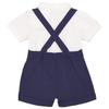 IDOPIP Baby Boys Formal Suit Gentleman Bowtie + Summer Short Sleeve Romper + Suspenders Shorts Button Bib Pants Wedding Tuxedo Outfits Birthday Cake Smash Christening Clothes 3pcs Set Navy Blue 0-6M view 2