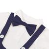 IDOPIP Baby Boys Formal Suit Gentleman Bowtie + Summer Short Sleeve Romper + Suspenders Shorts Button Bib Pants Wedding Tuxedo Outfits Birthday Cake Smash Christening Clothes 3pcs Set Navy Blue 0-6M view 4