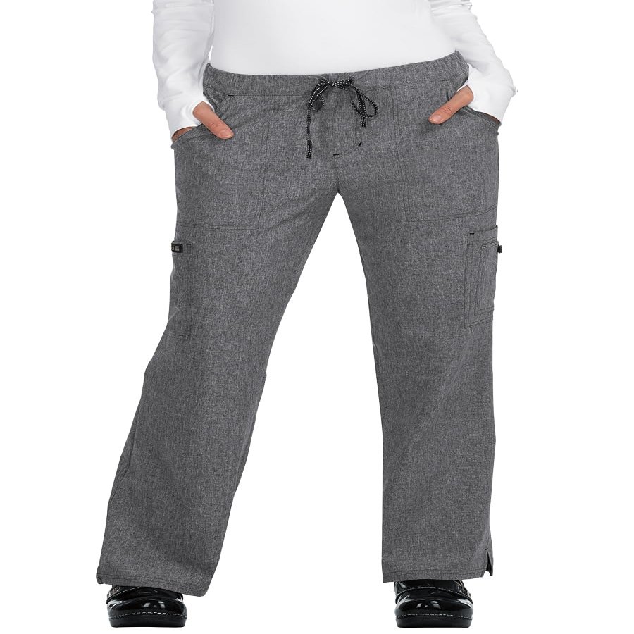 KOI Basics Women's Holly Cargo Scrub Pants, 8 Pockets, Drawstring Waist Heather Grey Small Petite