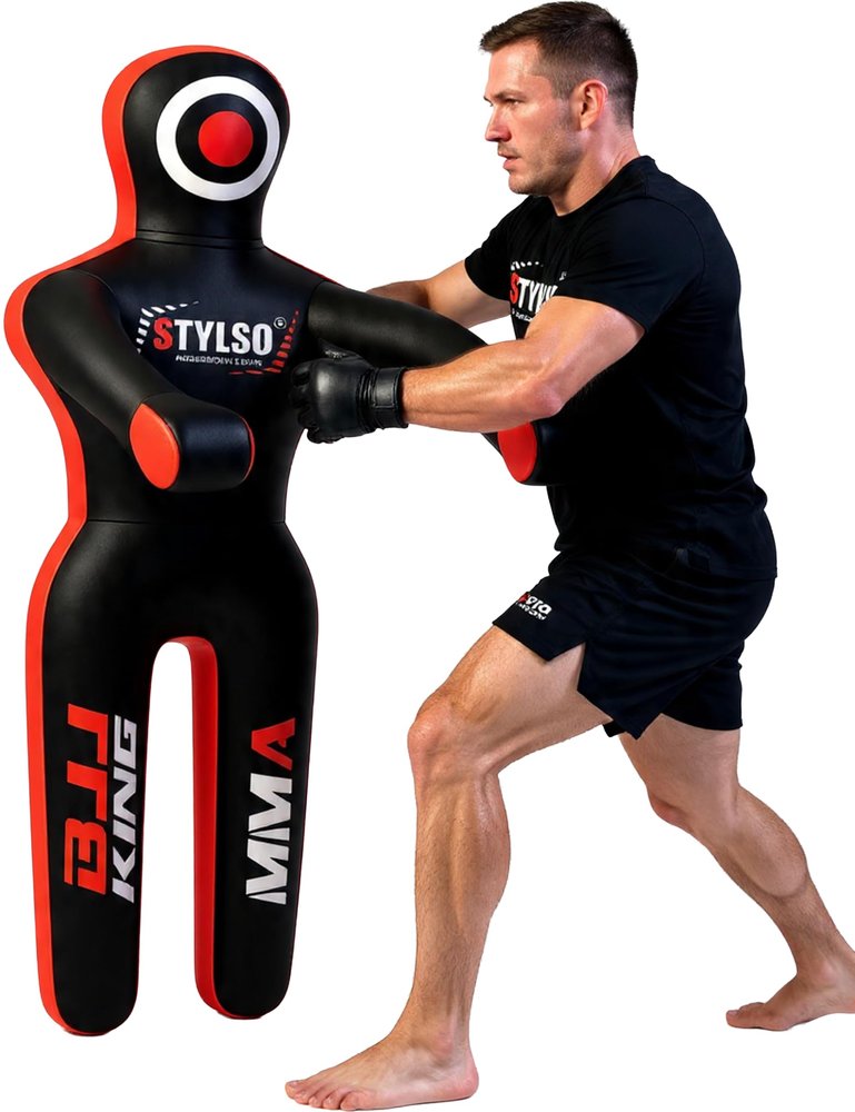 Unfilled Grappling Dummy Adult Life Size Wrestling & BJJ Training Dummy, MMA Jiu Jitsu Judo Takedown & Throwing Practice, Heavy-Duty Triple-Stitched Canvas Submission Dummy (Black, 5ft / 60")