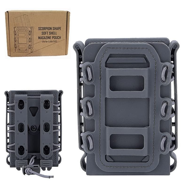 HWZ Tactical 9mm 5.56mm 7.62mm Pistol Magazine Pouch Tactical Fastmag Soft Shell Mag Carrier Hunting with Molle (5.56mm-Gray)