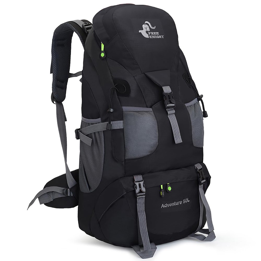 Bseash 50L Hiking Backpack, Water Resistant Lightweight Outdoor Sport Daypack Travel Bag for Camping Climbing Skiing Cycling (Black - No Shoe Compartment)