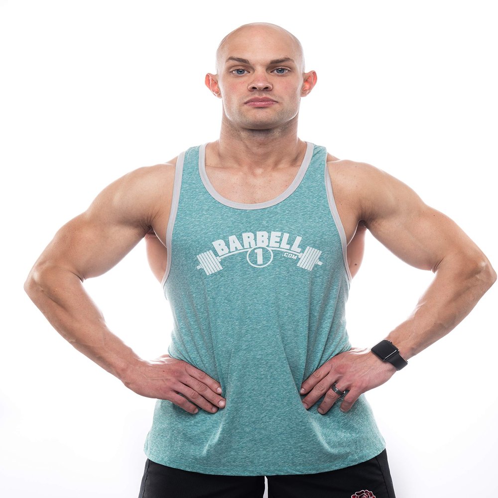 Barbell 1 Bodybuilding Muscle Stringer Y Back Tank Top, Lifting Shirt for Gym (S, Teal/Light Grey)