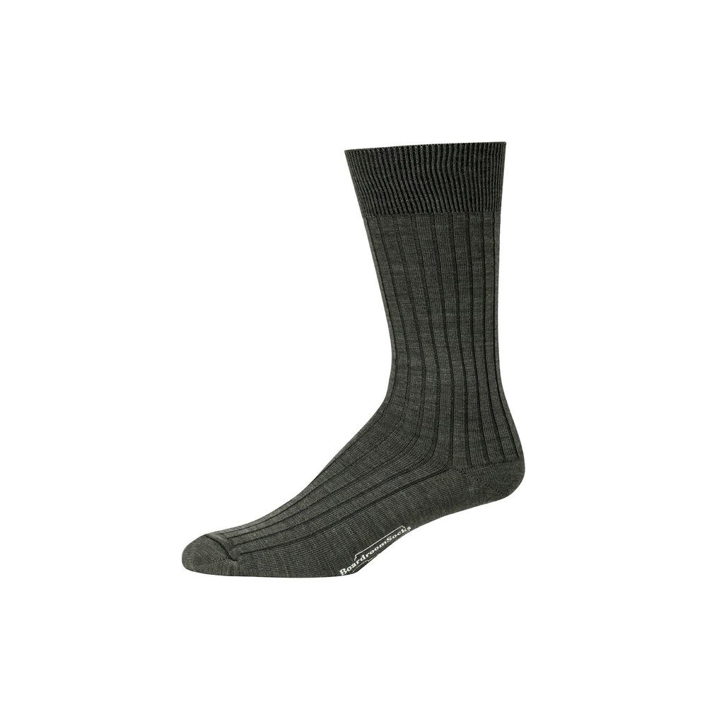 BoardroomSocks Merino Wool Mid-Calf Dress Socks for Men, Ribbed Dress Socks, Olive